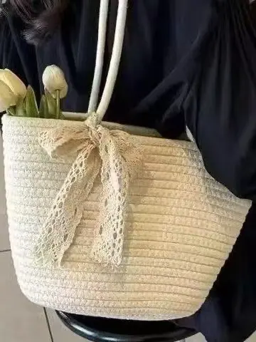 Women's Large Capacity Woven Straw Beach Shoulder Bag - 3