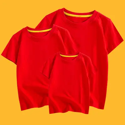Rotes Sommer-Eltern-Kind-Kurzarm-T-Shirt-Set für drei Personen, Größen 90-XXL