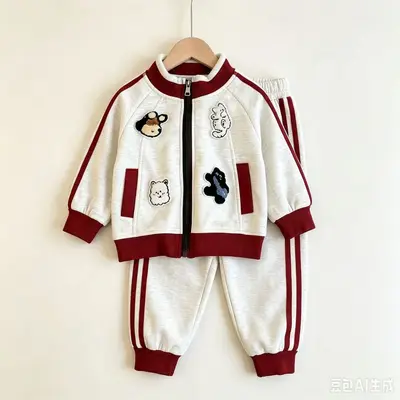 Children's sportswear set, raglan sleeves, towel embroidery, two-piece
