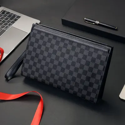 Men's Plaid Clutch Bag, Light Luxury, Large Capacity for Business and Casual Use - 7