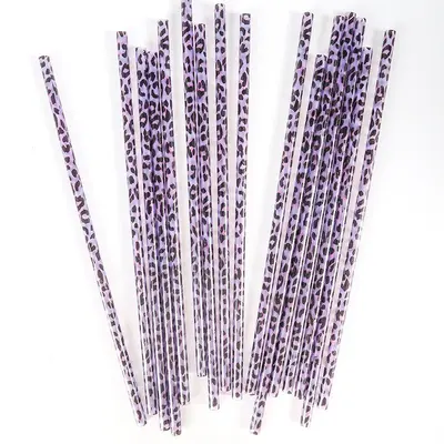 Leopar Desenli Renkli Baskılı Plastik Pipet Seti, PP Sert Boru - 8