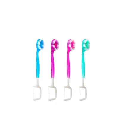 Disposable toothbrush oral care set with floss and tongue scraper