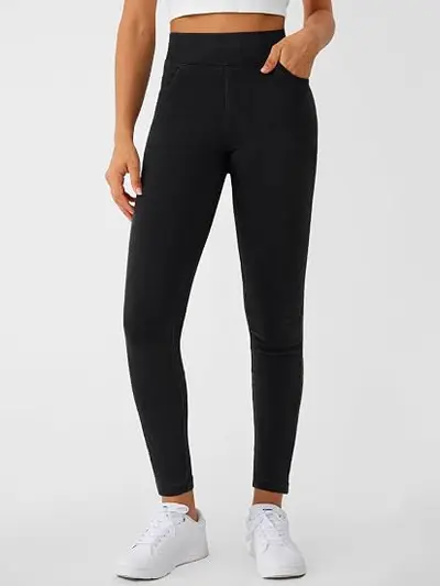 High-Waist Yoga-Leggings im Jeans-Look, bauchformend, hochelastisch, po-betonend