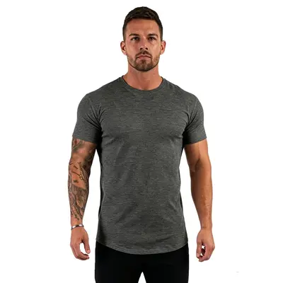 Herren-Baumwoll-Kurzarm-Fitness-Shirt Muskelfit Rundhals