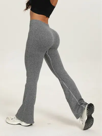 Women's Ribbed Knit Micro Flare Yoga Pants, High Waist, Seamless