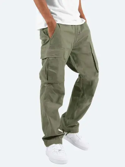 Men's Cargo Pants, Multi-Pocket, Drawstring Waist, Casual Trousers - 9