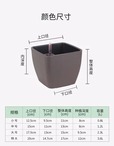 Square Self-Watering Planter, Large Diameter, for Desktop Bonsai - 8