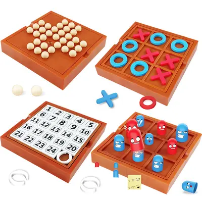 Kongming Chess Card Game with Three-in-a-Row XO and Huarong Road Puzzle Children's Board G