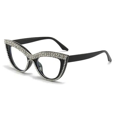 Katzenaugen-Sonnenbrille mit Strasssteinen, Blumenmuster, Flachglas - 5