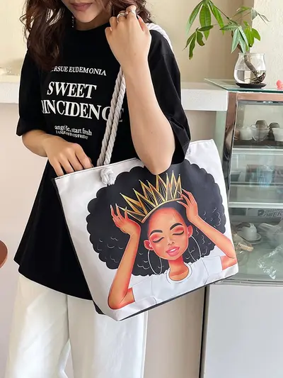 Printed Canvas Tote Bag for Women, Large Capacity Shoulder Shopping Bag - 3