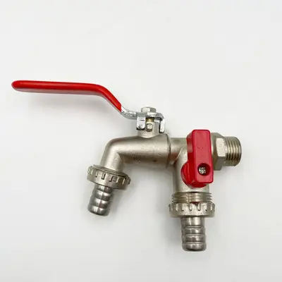 1/2 Zoll Zinklegierung Wasserhahn, Gartenwasserhahn mit 1 Eingang und 2 Ausgängen, Waschma - 8