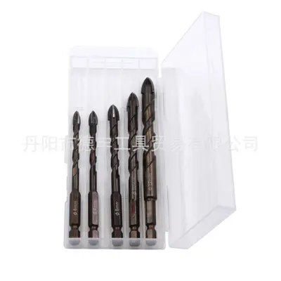 5-Piece Brown Tile Drill Bit Set, Hex Shank, Cross-Hole Glass Drill
