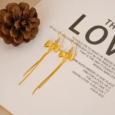 Sand gold earrings, premium niche earrings for women, long-lasting imitation yellow metal tassel earrings, cross-border brass accessories - 10