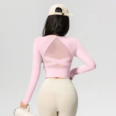 Damen Langarmshirt mit Brustpolster stoßdämpfend figurformend Yoga und Laufen - 7