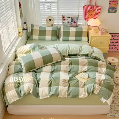 Grade A Mother and Baby Super Soft Four-Piece Set Water-Washed Cotton Bed Sheet Duvet Cover Student Dormitory Fitted Sheet Three-Piece Set Bedding 4