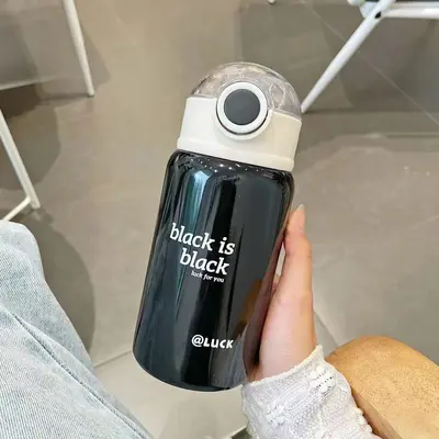 Minimalist kadın termos bardak pipetli 500 ml su şişesi - 9