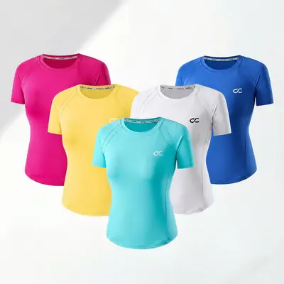Kadın hızlı kuruyan kısa kollu spor T-shirt, mavi, nefes alabilir