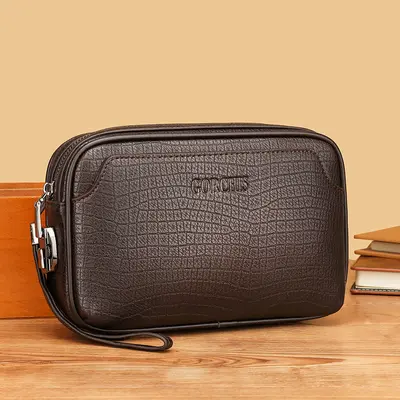 Stone-Pattern Soft Leather Men's Clutch Bag with Combination Lock - 8