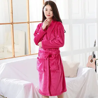 Thickened flannel nightgown, plus size autumn and winter pajamas, coral velvet bathrobe, couples sleepwear for men and women, plus velvet - 12