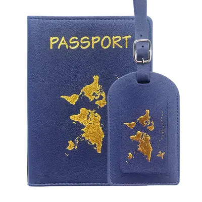 PU deri pasaport pasaport kılıfı özel LOGO harita sıcak damga Amazon bagaj etiketi pasaport tutucu seti - 12