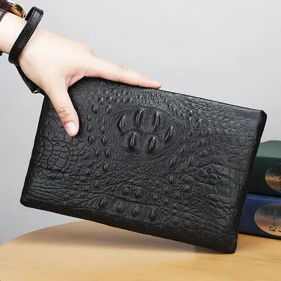 Herren-Clutch aus Rindsleder, Krokodilmuster - 4