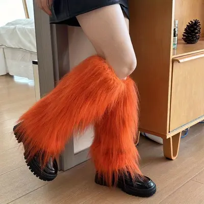Polar Astarlı Kalın Orta Boy Çorap ve Suni Tavşan Kürklü Bacak Isıtıcı - 10