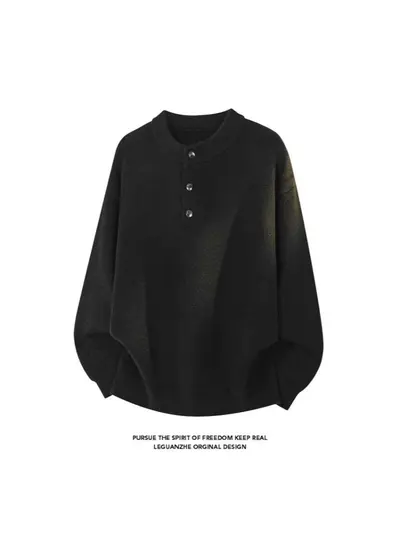 Herren Henley-Strickpullover, locker geschnitten, langärmlig - 2