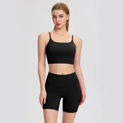 Women's Running Sports Set with Bra Pad Tank Top and High-Waist Yoga Shorts - 8