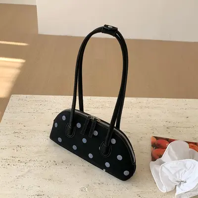 Puantiyeli Boston çanta, koltuk altı tasarım, tek omuz kadın çantası - 2