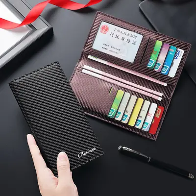 Erkek Karbon Fiber Uzun Cüzdan, Büyük Hacimli İki Katlı - 3