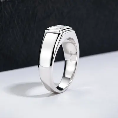 925 Sterling Silver 2-Carat Moissanite Emerald-Cut Men's Ring