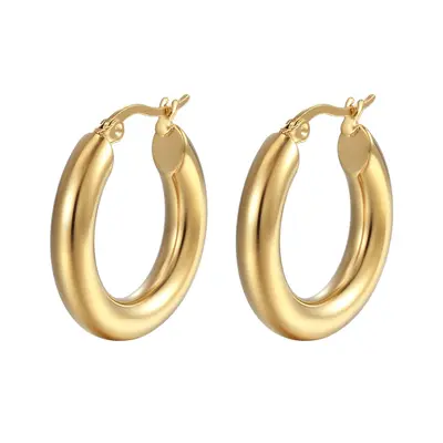 European and American Minimalist 18K Gold-Plated Circle Earrings for Women INS Style Geometric Stainless Steel Jewelry Wholesale INS Style Bestseller