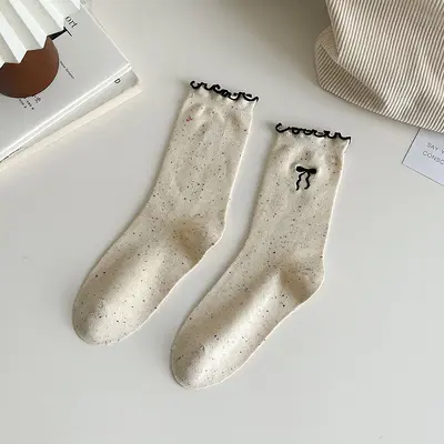 Women's Bow Ruffled Long Socks, Japanese Style