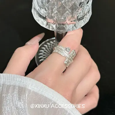 Multi-layer ring, wide band, shimmering diamond, versatile - 5