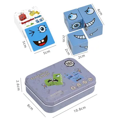 Holzgesicht-Verwandlungs-Rubik-Würfel Brettspiel Bausteine für Kinder, bunter großer Metallkasten Puzzle, Familie Denk-Lernspielzeug - 8