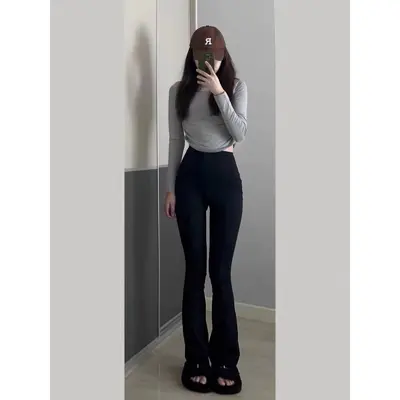 简约瑜伽裸塑裤微喇瑜伽裤新款高腰垂感休闲运动健身普拉提喇叭裤