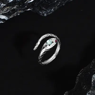 S925 Sterlingsilber Schlangenring, offenes Design, Jade-Detail - 7