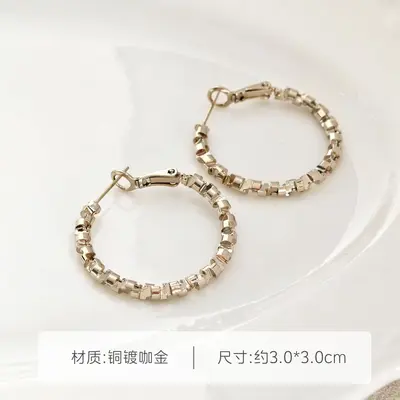 韩系简约咖啡金锆石耳钉耳扣小众轻奢精致冷淡风耳饰时尚气质耳环 - 10