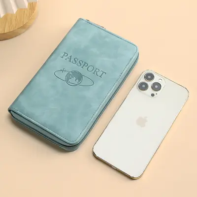 RFID passport holder with zipper for travel