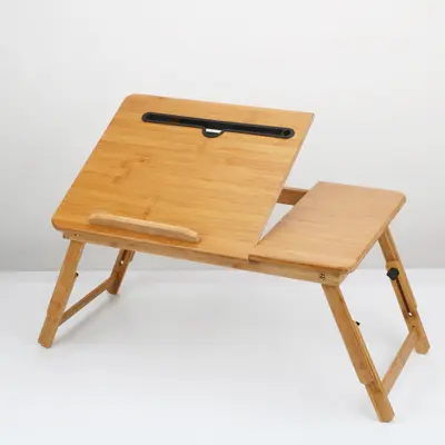 Bamboo Foldable Bed Table, Height-Adjustable Laptop Desk