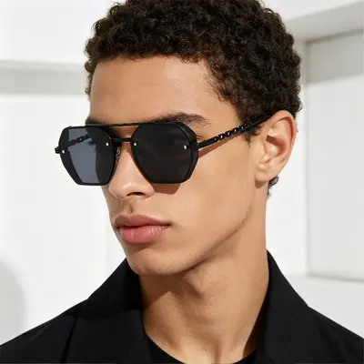 Polarized Men's Sports Sunglasses Metal Frame Double-Bridge Retro Style - 4