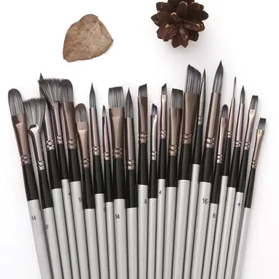 24 parçalı naylon saçlı boya fırçası seti, suluboya kalemleri, sanat öğrencileri için resim fırçaları, yağlı boya fırçaları, akrilik fırça seti toptan satış