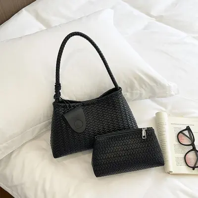 Damen-Achseltasche mit Geflechtmuster, Retro-Mutter-Kind-Tasche, Pendler-Tote-Bag - 11