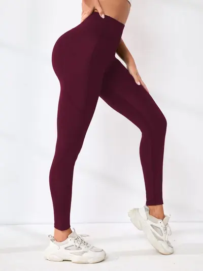 Women's High-Waist Yoga Leggings, Solid Color, for Running and Outdoor Sports - 9