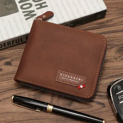 Men's Short Tri-Fold Wallet with Chain and Coin Pocket - 8