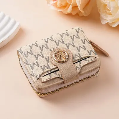 Women's Short Zipper Coin Purse, Printed Letters, M Element Vintage Floral Pattern - 12