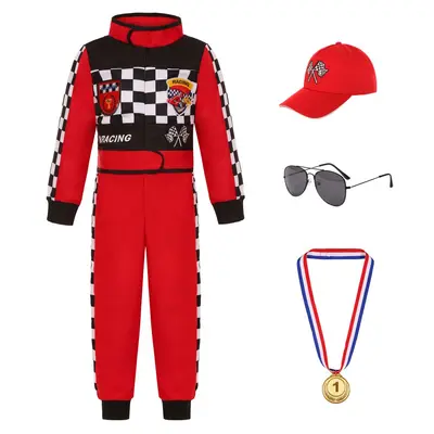 Children's red and black one-piece racing suit for parties and performances