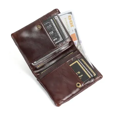 1046 Genuine Cowhide Leather Men's Short Wallet with Card Holder - 1