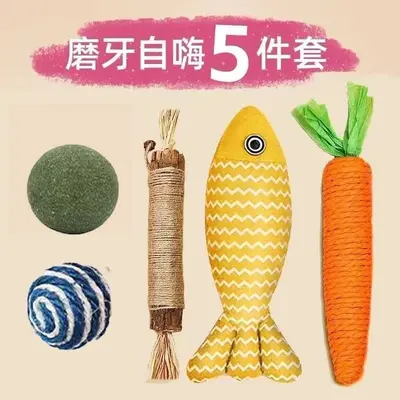 Cat Toy Set with Catnip Fish, Teaser Wand, Silvervine Chew Stick and Carrot - 11