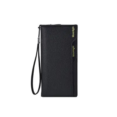 Long Men's Wallet, Soft Leather, Multi-Card Slots, Zipper - 6